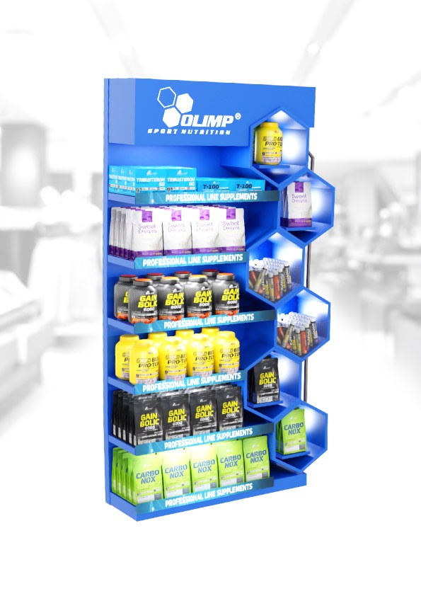 Estante de la tienda: publicidad de nutrientes, suplementos (EL-9971s)